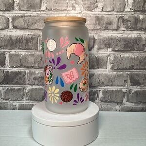 Pan dulce Mexican treats New handmade UVDTF‎ frostedGlass Cup Bamboo Lid & Straw